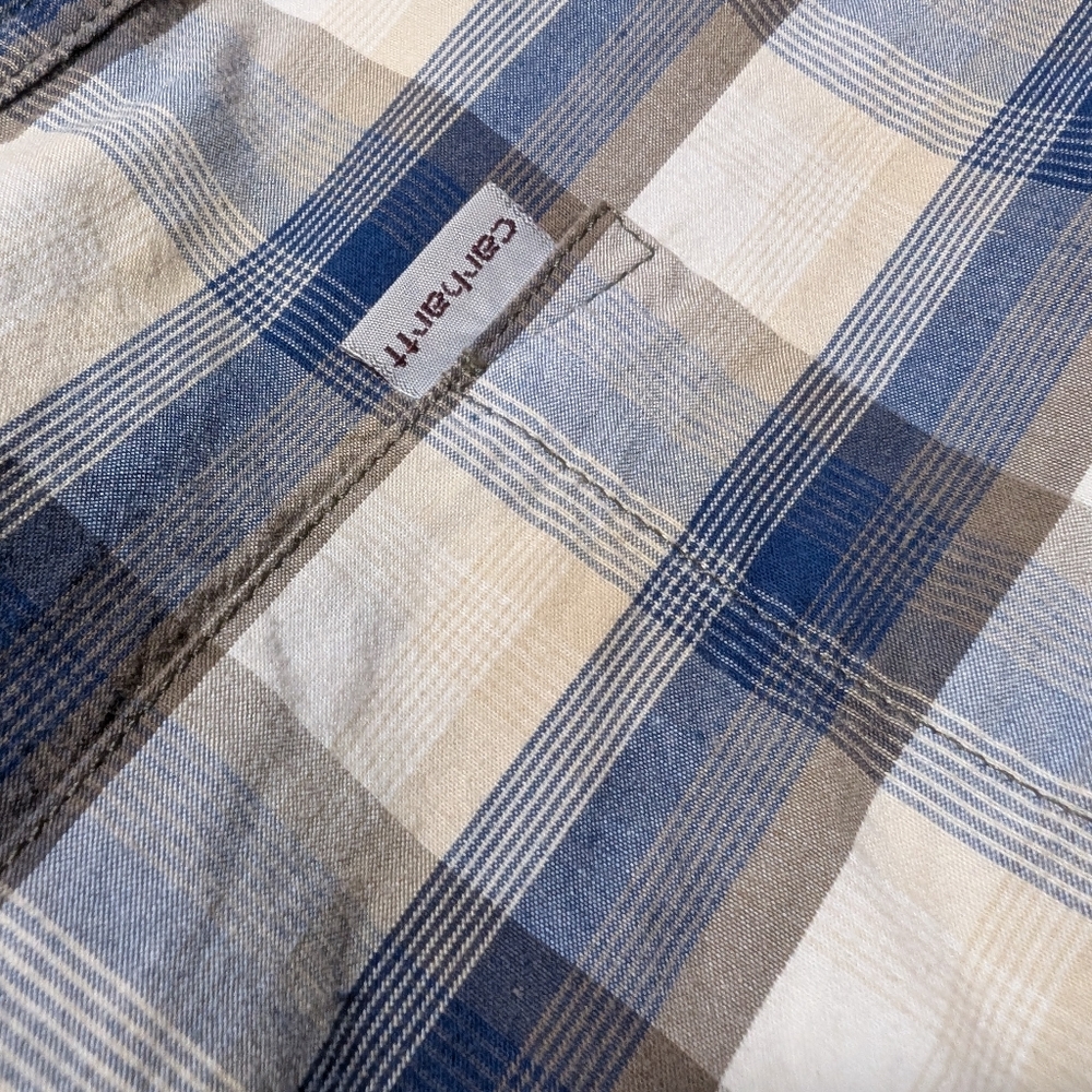 Carhartt Men's 2XL Grey Blue White Plaid‎ Button Down Work Shirt Casual - Picture 4 of 12